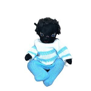 Ethnic Rag Doll Soft Body Handmade Embroidered African American Vintage Babydoll